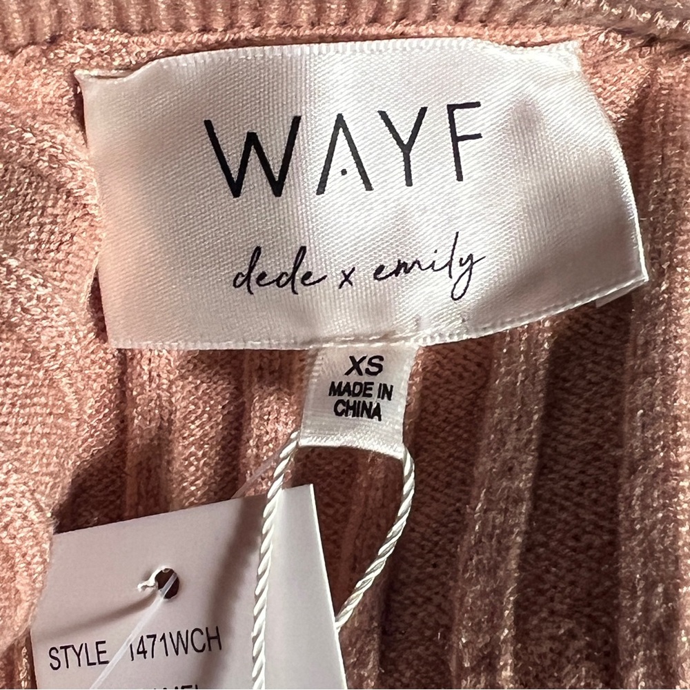 WAYF Ribbed Sweater Dress Camel Midi Length Scoop Back NWT SZ XS - Picture 7 of 12
